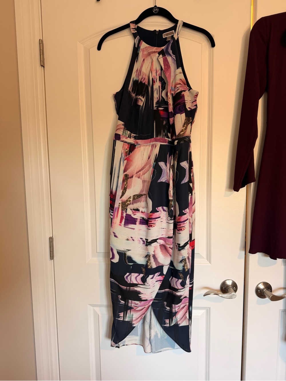 Chelsea28 Navy and Pink Abstract Dress